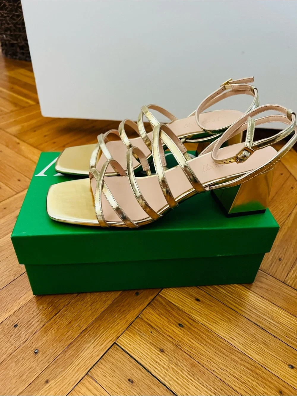 J.Crew Metallic Gold Strappy Block Heel Sandal, New, size 7.5